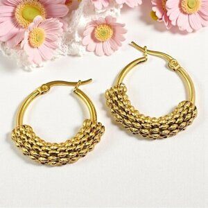 Boho Chic Textured Hoop Minimalist Earrings 18K Gold Plated Stainless Steel